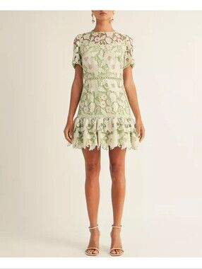 Arose Studio NWT Sage Pink Floral Lace Mini Dress Medium $234 Boho Cottagecore